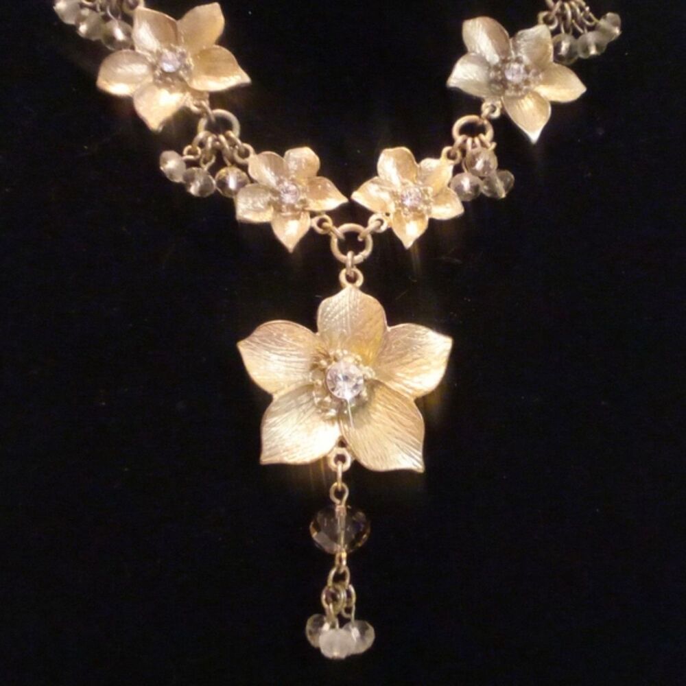 Stein Blye Gold Tone Flower Drop Ribbon Necklace